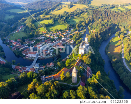 Rozmberk Castle and Vltava River from above 93128266