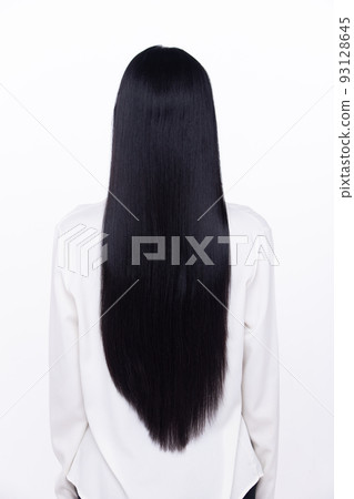 Black Straight Long Black Hair woman has fashion stylish and fun joy to show very long one. Female turn back wear white shirt express emotion happy by blow wind hair, isolated white background Black Straight Long Black Hair woman has fashion stylish and fun joy to show very long one. Female turn back wear white shirt express emotion happy by blow wind hair, isolated white background 93128645