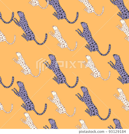 Doodle cheetah seamless pattern. Hand drawn cute leopard endless wallpaper. Wild animals background. Doodle cheetah seamless pattern. Hand drawn cute leopard endless wallpaper. Wild animals background. 93129184