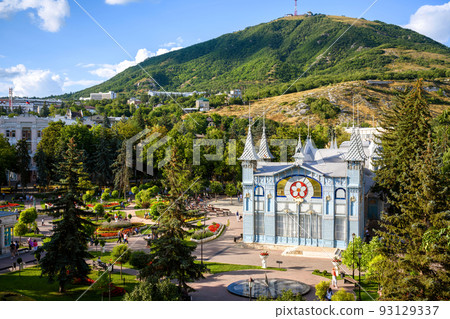 Landscape of Pyatigorsk, Stavropol Krai, Russia. View of Lermontov Gallery, historical landmark installed in 1901 93129337