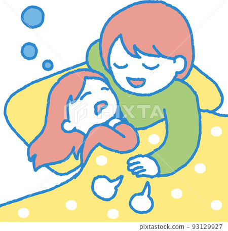 Illustration of a woman putting a girl to sleep 93129927