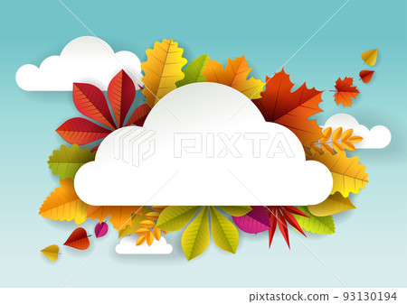 Vector paper cut autumn leaves and cloud shaped frame 93130194