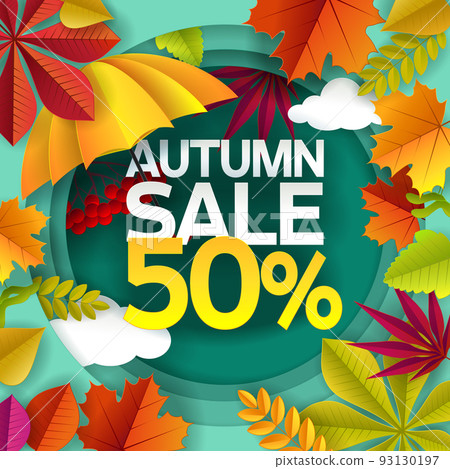 Autumn sale vector paper cut poster banner template Autumn sale vector paper cut poster banner template 93130197
