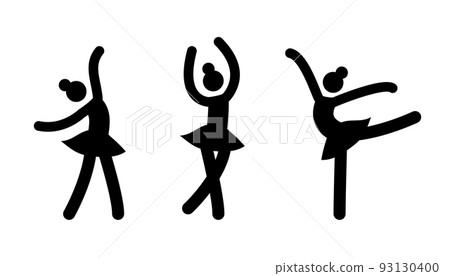 Dance ballet woman figure icon. Black ballerina pictogram silhouette. Ballet dancer pose. Isolated 93130400