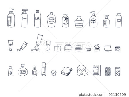 手繪插圖套裝洗漱用品（透明背景）瓶、面霜、美容用品 93130509