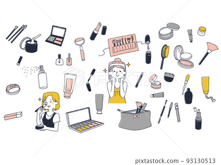 手繪插圖集化妝產品刷、化妝品、配飾等。 93130513