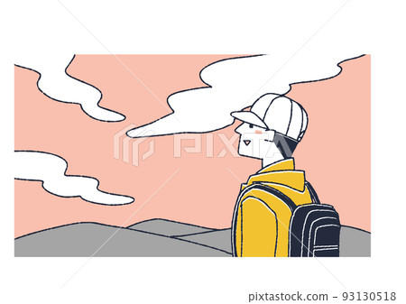 A young man looking up at the sky A warm line drawing illustration that expresses a sense of openness and ambition A young man looking up at the sky A warm line drawing illustration that expresses a sense of openness and ambition 93130518