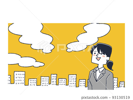 An office worker looking up at the sky Warm line drawing illustration that expresses a sense of openness and ambition 93130519