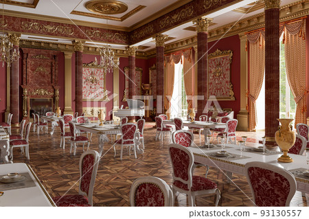 The ballroom and restaurant in classic style. 3D render 93130557