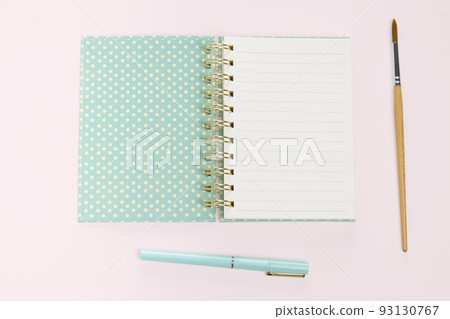 flat lay book and stationery. 93130767
