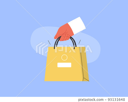 Electronic commerce -Online shopping and electronic commerce series -modern flat vector concept illustration of a hand holding paper shopping bag. Promotion, discounts, sale and online orders concept 93131648