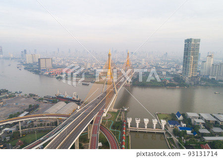 Landscape sunrise view of Bhumibol Bridge building background 93131714