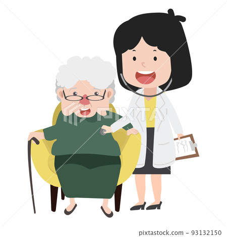 Elderly checkup with doctor cartoon 93132150