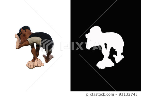 Toon Monkey poses for your composition. Monkey character isolated on white background with alpha mask for quick isolation for your composite work. 3D rendering - illustration. 93132743