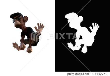 Toon Monkey poses for your composition. Monkey character isolated on white background with alpha mask for quick isolation for your composite work. 3D rendering - illustration. 93132749