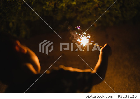 Children who fireworks during the summer vacation 93133129