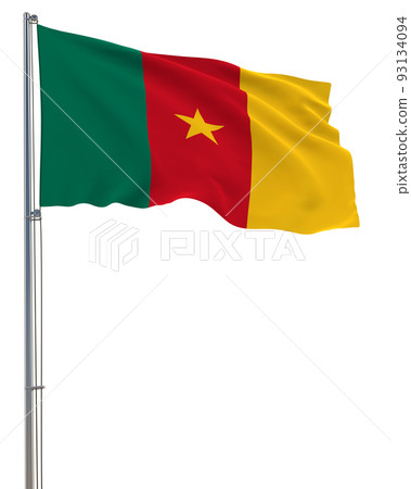 Cameroon flag waving in the wind, transparent background, realistic 3D rendering 93134094