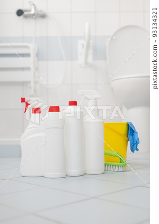washing disinfectants for cleaning in bottles in the bathroom washing disinfectants for cleaning in bottles in the bathroom 93134321