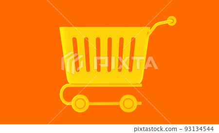 Yellow shopping cart on orange background. 93134544
