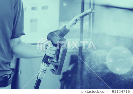 Gasoline fuel petroleum at gas station concept graphic blue color tone for banner background 93134716