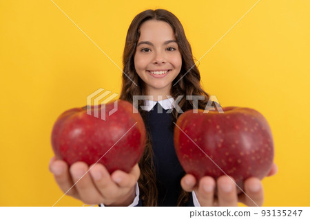 detox. selective focus. happy teen girl with apple fruit. vitamin and dieting. detox. selective focus. happy teen girl with apple fruit. vitamin and dieting. 93135247