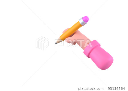 Hand with pencil illustration, cartoon hand holding pencil isolated 93136564