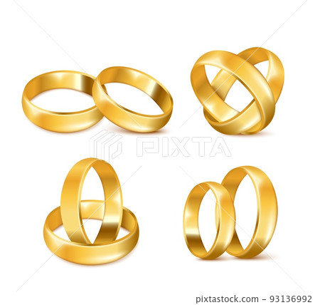Gold wedding rings connected differently realistic vector illustration isolated. 93136992