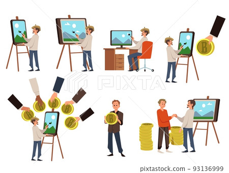 Set of people about NFT arts flat style Set of people about NFT arts flat style 93136999