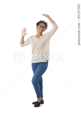 Woman full length portrait on white 93137303