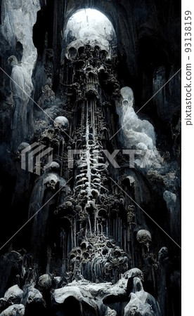 Gothic horror dark scene with skull, bones and skeleton. Artistic abstract gothic. The concept of dark gothic. Perfect for phone wallpaper or for posters. 93138159