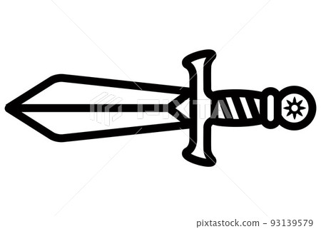 short medieval sword black linear icon. short medieval sword black linear icon. 93139579