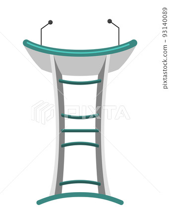 Tribune. Stand or debate podium with microphone for speech. Rostrum for business presentation or conference speech tribune. Empty platform for speakers 93140089