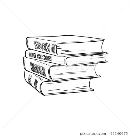Stack of books isolated on white, Hand Drawn Sketch Vector illustration. Stack of books isolated on white, Hand Drawn Sketch Vector illustration. 93140675