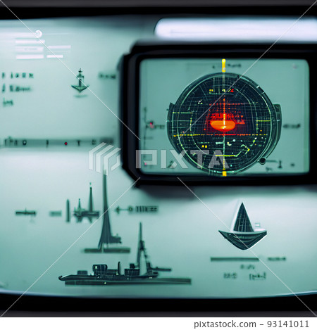 Sonar Screen for Submarines And Ships. Radar Sonar with Object on Map. Futuristic HUD Navigation Monitor 93141011