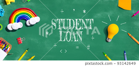 Student Loan theme with school supplies - flat lay 93142649
