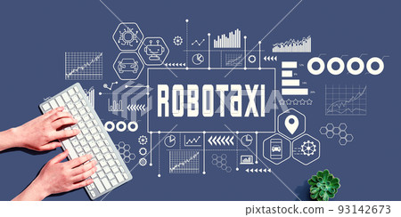 Robotaxi theme with person using pc keyboard 93142673