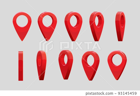 3d locator pin animated game or travel map sprite. Vector rotation of red point for animation, ui graphic object for application. Destination, navigation or direction sign, geolocation position symbol 93145459