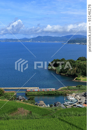 Omura Line train running along Omura Bay Omura Line train running along Omura Bay 93146276