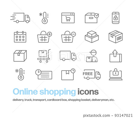 EC site and online shopping icon set. Fashionable icon of simple line drawing 93147021
