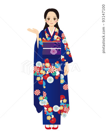 Working woman illustration full body furisode black hair Working woman illustration full body furisode black hair 93147100