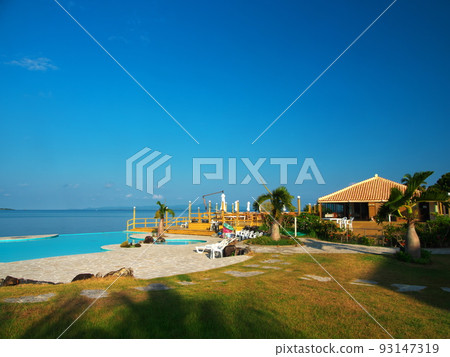 View of Yaeyama islands on the horizon from Ishigakijima Beach Hotel Sunshine in summer 93147319