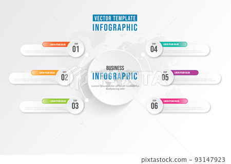 Business infographic circle shape six option, process or step for presentation. Can be used for presentations, workflow layout, banners and web design. Business concept with 6 options, steps, parts. Business infographic circle shape six option, process or step for presentation. Can be used for presentations, workflow layout, banners and web design. Business concept with 6 options, steps, parts. 93147923