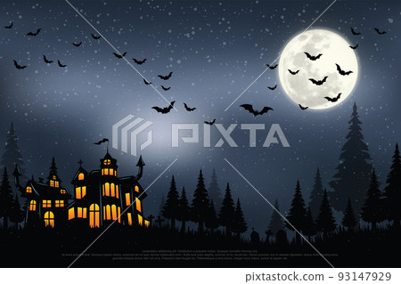 Castle, haunted house and ghost hands, tomb on full moon night. illustrator Vector Eps 10. Castle, haunted house and ghost hands, tomb on full moon night. illustrator Vector Eps 10. 93147929
