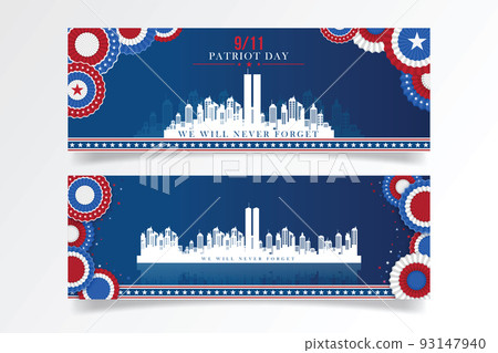 Vector banner design template with american flag and text on dark blue background for Patriot Day. vector poster. Patriot Day, September 11, We will never forget Vector banner design template with american flag and text on dark blue background for Patriot Day. vector poster. Patriot Day, September 11, We will never forget 93147940