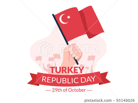 Republic Day Turkey or 29 Ekim Cumhuriyet Bayrami Kutlu Olsun Hand Drawn Cartoon Flat Illustration with Flag of Turkish and Happy Holiday Design 93148026