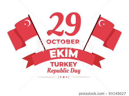 Republic Day Turkey or 29 Ekim Cumhuriyet Bayrami Kutlu Olsun Hand Drawn Cartoon Flat Illustration with Flag of Turkish and Happy Holiday Design 93148027