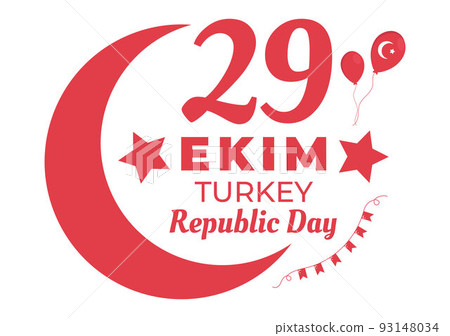 Republic Day Turkey or 29 Ekim Cumhuriyet Bayrami Kutlu Olsun Hand Drawn Cartoon Flat Illustration with Flag of Turkish and Happy Holiday Design 93148034