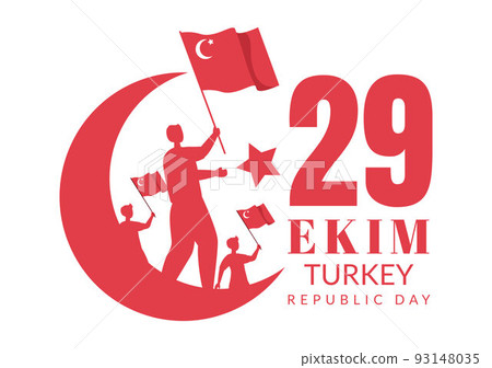 Republic Day Turkey or 29 Ekim Cumhuriyet Bayrami Kutlu Olsun Hand Drawn Cartoon Flat Illustration with Flag of Turkish and Happy Holiday Design 93148035