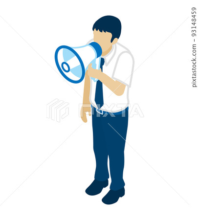 Businessman holding a megaphone Short-sleeved shirt-Isometric person 93148459