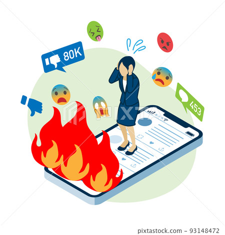 Business woman burning on SNS - isometric projection 93148472